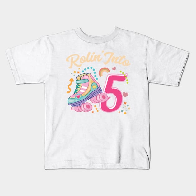 Roller Skate Groovy 5th Birthday Girls B-day Gift For Kids Girls toddlers Kids T-Shirt by FortuneFrenzy